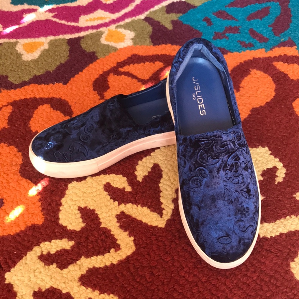Navy Velet J/Slides Slip On Shoes